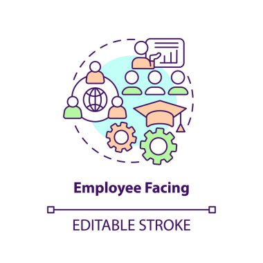Employee facing concept icon. Alternative space for communication. Metaverse category abstract idea thin line illustration. Isolated outline drawing. Editable stroke. Arial, Myriad Pro-Bold fonts used