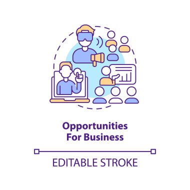 Opportunities for business concept icon. Metaverse importance for commerce abstract idea thin line illustration. Isolated outline drawing. Editable stroke. Arial, Myriad Pro-Bold fonts used
