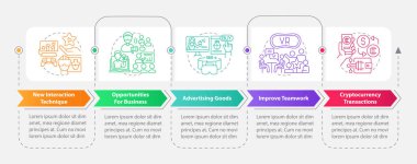 Metaverse for business rectangle infographic template. Data visualization with 5 steps. Editable timeline info chart. Workflow layout with line icons. Myriad Pro-Bold, Regular fonts used