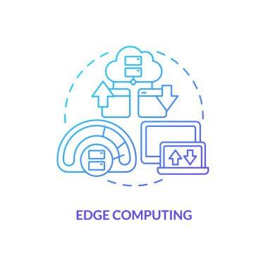 Kenar hesaplama mavi eğim konsepti simgesi. Daha hızlı veri iletim kanalları. Metaverse teknolojisi soyut fikir ince çizgi çizimi. İzole bir taslak çizim. Kullanılan sayısız Pro-Kalın yazı tipi