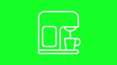 Canlandırılmış aygıt beyaz çizgi simgesi. Akıllı kahve makinesi. Kumanda kumandası Krom anahtarlı HD video, şeffaf arkaplanda alfa kanalı, siyah katı arkaplan. Taslak hareketli grafik canlandırması