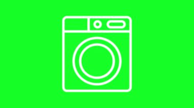 Animasyon beyaz çizgi simgesi. Çamaşırları evde yıka. Krom anahtarlı HD video, şeffaf arkaplanda alfa kanalı, siyah katı arkaplan. Taslak hareketli grafik canlandırması