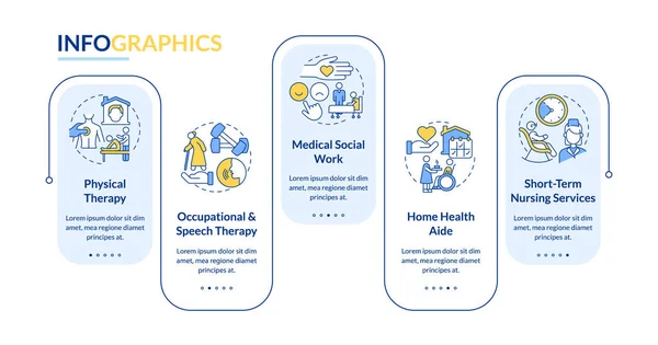 Gesundheitsdienstleistungen Hause Blaue Rechteck Infografik Vorlage Datenvisualisierung Schritten Editierbare Zeitachse — Stockvektor
