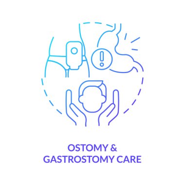 Ostomi ve gastronomi bakım mavi gradyan konsept ikonu. Cerrahi stoma. Özel hemşirelik hizmeti soyut fikir ince çizgi çizimi. İzole bir taslak çizim. Kullanılan sayısız Pro-Kalın yazı tipi