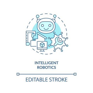 Akıllı robotik turkuaz konsept ikonu. Hükümetin bilişim finansmanı soyut fikir ince çizgi çizimi. İzole bir taslak çizim. Düzenlenebilir felç. Arial, Myriad Pro-Kalın yazı tipleri