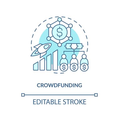 Turkuaz konsept ikonu. Para toplayın. Teknik girişim finansman seçeneği soyut fikir ince çizgi çizimi. İzole bir taslak çizim. Düzenlenebilir felç. Arial, Myriad Pro-Kalın yazı tipleri