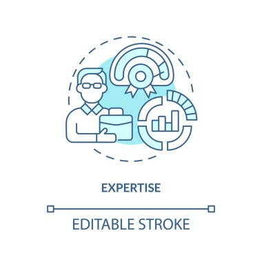 Uzman turkuaz konsept ikonu. Bilişim endüstrisi fonu. Risk sermayesi finansmanı soyut fikir ince çizgi çizimi. İzole bir taslak çizim. Düzenlenebilir felç. Arial, Myriad Pro-Kalın yazı tipleri