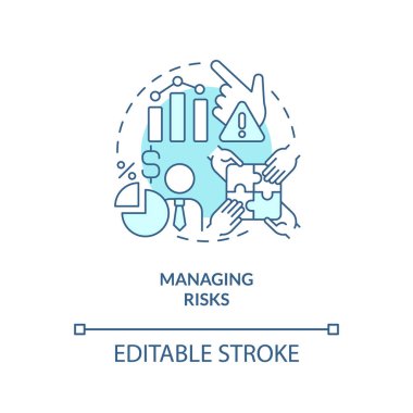 Yönetmek turkuvaz konsept ikonu riskini doğurur. Risk sermayesi finansmanı soyut fikir ince çizgi çizimi. İzole bir taslak çizim. Düzenlenebilir felç. Arial, Myriad Pro-Kalın yazı tipleri