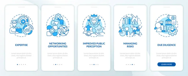 Venture Capital Financing Benefits Blue Onboarding Mobile App Screen Procházka — Stockový vektor