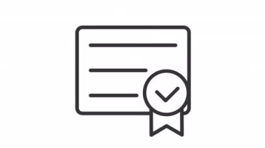 Animasyon diploma doğrusal simgesi. Mezuniyet belgesi. Sertifika. Ödül kağıdı. Nitelikli uzman. Şeffaf arkaplanda alfa kanalı olan kusursuz HD video. Taslak hareketli grafik canlandırması