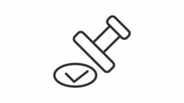 Animasyon onay damgası doğrusal simgesi. Kalite kontrolü. Onaylanmış belge. Doğrulandı. Şeffaf arkaplanda alfa kanalı olan kusursuz HD video. Taslak hareketli grafik canlandırması