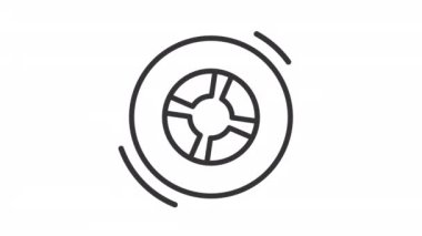 Animasyon lastik doğrusal simgesi. Otomotiv bileşeni. Ulaşım. Dönen tekerlek. Şeffaf arkaplanda alfa kanalı olan kusursuz HD video. Taslak hareketli grafik canlandırması