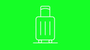 Animasyon bagaj beyaz çizgi simgesi. Kişisel eşyalar. Turist bagajı. Krom anahtarlı HD video, şeffaf arkaplanda alfa kanalı, siyah katı arkaplan. Taslak hareketli grafik canlandırması