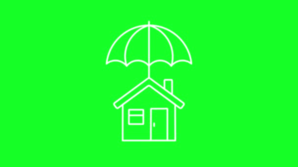 Animated Home Cover White Line Icon Property Protection Coverage Loop — Stock Video