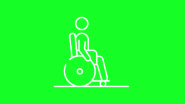 动画残疾白线图标 坐轮椅的人带有色键的循环Hd视频 透明背景上的Alpha通道 黑色实心背景 轮廓运动图形动画 — 图库视频影像
