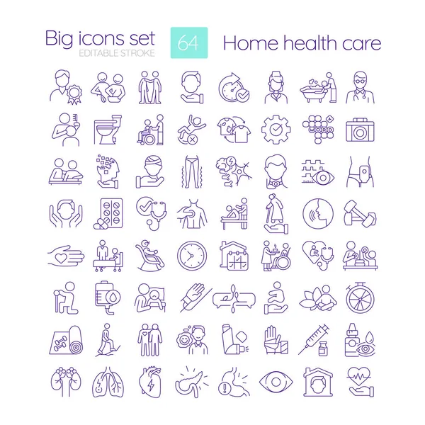 Home Health Care Linear Icons Set Medical Services Nursing Assistance — Stock Vector