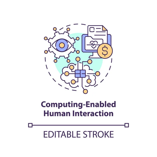 Computación Habilitada Icono Concepto Interacción Humana Ilustración Abstracta Línea Delgada — Vector de stock