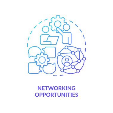 Ağ fırsatları mavi gradyan konsept simgesi. Bilişim endüstrisi. Risk sermayesi finansmanı soyut fikir ince çizgi çizimi. İzole bir taslak çizim. Kullanılan sayısız Pro-Kalın yazı tipi