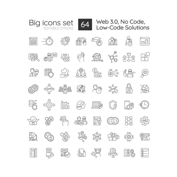 Conjunto Iconos Lineales Soluciones Bajo Código Hay Herramientas Código Web — Vector de stock