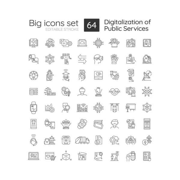 Conjunto Iconos Lineales Digitalización Servicios Públicos Proporcionar Servicios Línea Transformación — Vector de stock