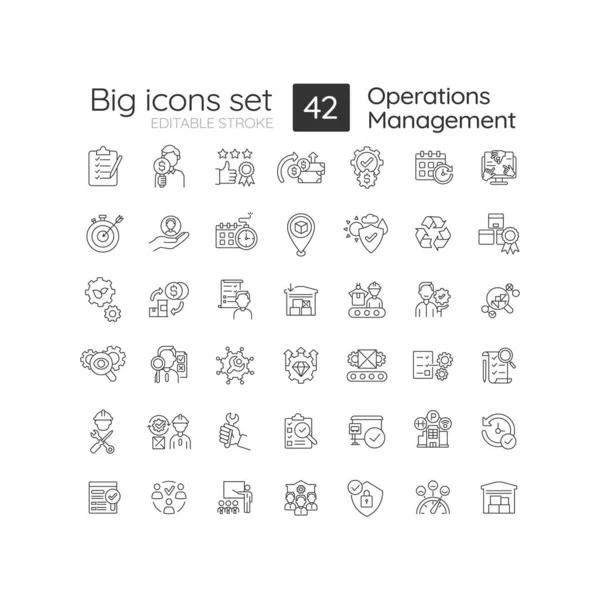 stock vector Operation management linear icons set. Business process administration. Improve productivity. Customizable thin line symbols. Isolated vector outline illustrations. Editable stroke