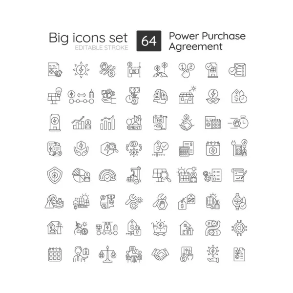stock vector Power purchase agreement linear icons set. Alternative energy generation. Electricity supply. Customizable thin line symbols. Isolated vector outline illustrations. Editable stroke