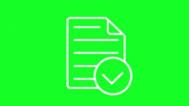 Canlandırılmış belge beyaz çizgi simgesi. İşaretli kağıt. Krom anahtarlı HD video, şeffaf arkaplanda alfa kanalı, siyah katı arkaplan. Taslak hareketli grafik canlandırması