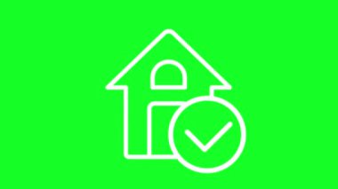 Canlandırılmış teftiş beyaz çizgi simgesi. Mülk. Ev ve işaret. Krom anahtarlı HD video, şeffaf arkaplanda alfa kanalı, siyah katı arkaplan. Taslak hareketli grafik canlandırması