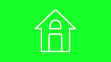 Animasyon ev beyaz çizgi ikonu. Emlakçı. Ev satın alma. Krom anahtarlı HD video, şeffaf arkaplanda alfa kanalı, siyah katı arkaplan. Taslak hareketli grafik canlandırması