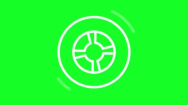 Canlandırılmış kontrol lastikleri beyaz çizgi simgesi. Yüzük kalitesi. Araç teftişi. Krom anahtarlı HD video, şeffaf arkaplanda alfa kanalı, siyah katı arkaplan. Taslak hareketli grafik canlandırması