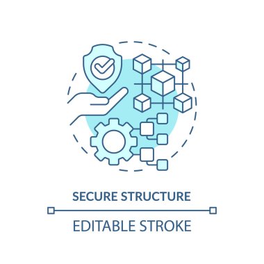 Güvenli yapı turkuaz konsept simgesi. Müşteri verilerinin korunması. DAO elemanı soyut fikir ince çizgi çizimi. İzole bir taslak çizim. Düzenlenebilir felç. Arial, Myriad Pro-Kalın yazı tipleri