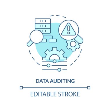 Veri denetimi turkuaz konsept simgesi. İzleme değişiklikleri. Veri gölü anahtar kavramı soyut fikir ince çizgi çizimi. İzole bir taslak çizim. Düzenlenebilir felç. Arial, Myriad Pro-Kalın yazı tipleri