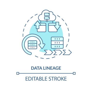 Veri soyu türkuaz konsept simgesi. Bilgi akışı kaydı. Veri gölü anahtar kavramı soyut fikir ince çizgi çizimi. İzole bir taslak çizim. Düzenlenebilir felç. Arial, Myriad Pro-Kalın yazı tipleri