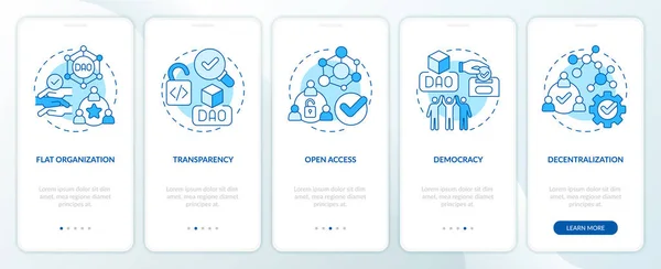Dao Characteristics Blue Onboarding Mobile App Screen Iot Walkthrough Steps — Stock Vector