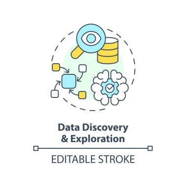 Veri keşfi ve keşif kavramı simgesi. Analiz için hazırlanın. Veri gölü kavramı soyut fikir ince çizgi çizimi. İzole bir taslak çizim. Düzenlenebilir felç. Arial, Myriad Pro-Kalın yazı tipleri