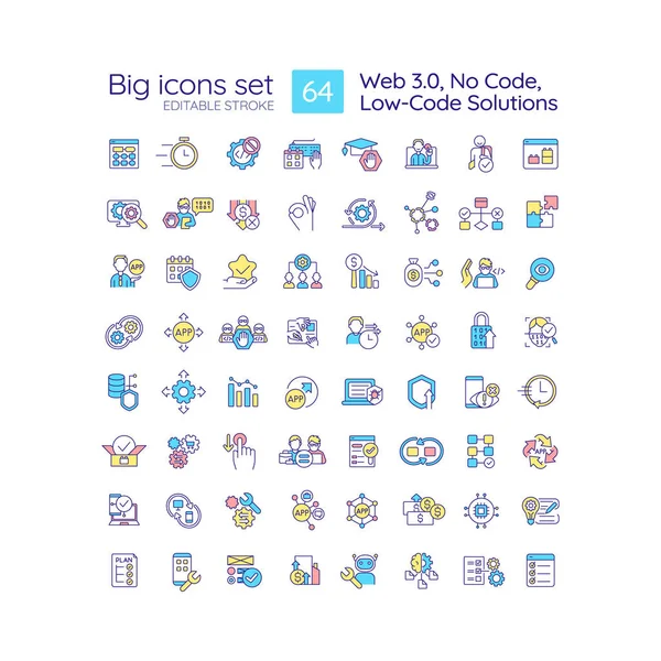 Low Code Solutions Rgb Color Icons Set Žádné Šifrovací Nástroje — Stockový vektor