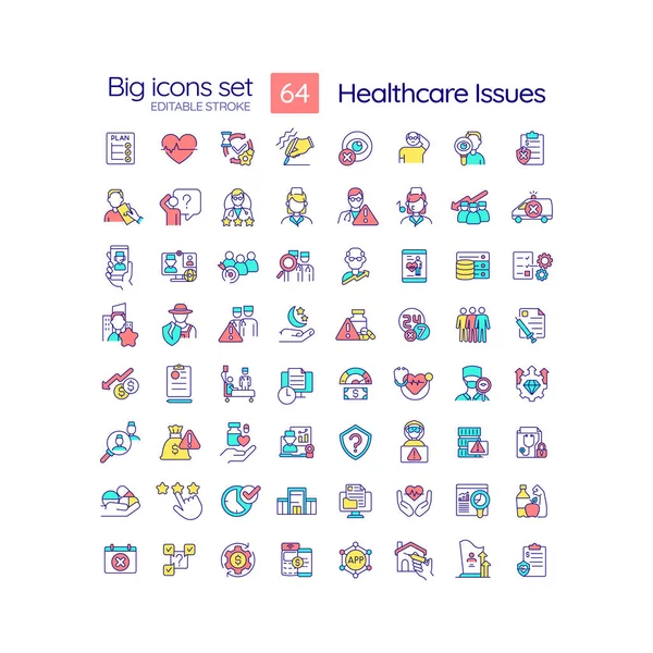 Healthcare Issues Rgb Color Icons Set Medical Error Negligence Healthcare — Stock Vector