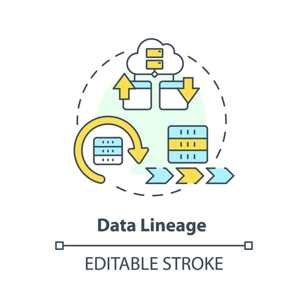 stock vector Data lineage concept icon. Information flow record. Data lake key concept abstract idea thin line illustration. Isolated outline drawing. Editable stroke. Arial, Myriad Pro-Bold fonts used