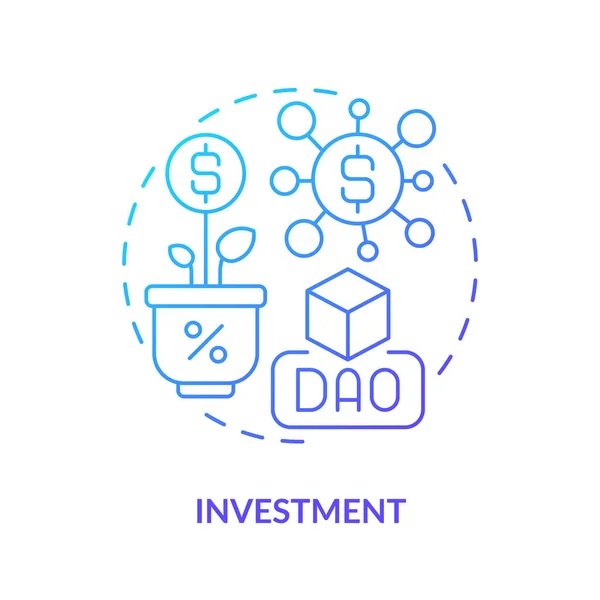 投資ブルーグラデーションコンセプトアイコン ブロックチェーンでお金を上げる 利益を得た Dao使用目的抽象的なアイデア細い線図 独立した外形図面 無数のPro Boldフォントが使われます — ストックベクタ