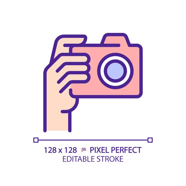 Main Avec Pixel Caméra Parfaite Icône Couleur Rvb Personne Tirant — Image vectorielle