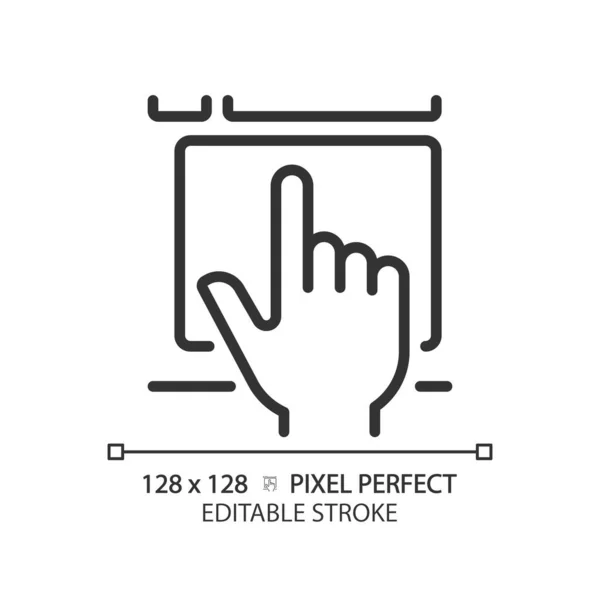 Hand Met Touchpad Pixel Perfecte Lineaire Pictogram Vinger Aanraken Controller — Stockvector