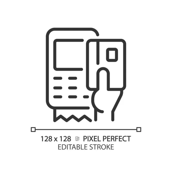 Mano Con Píxel Dispositivo Edc Icono Lineal Perfecto Terminal Punto — Vector de stock