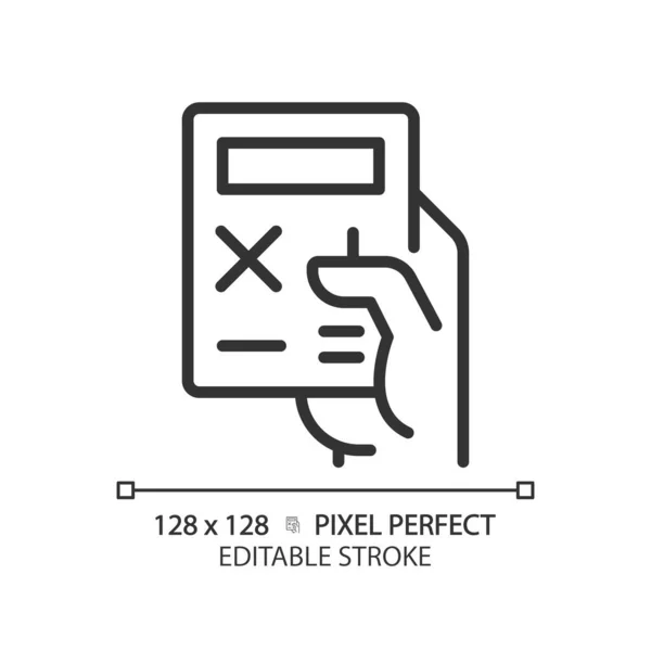Mano Con Píxel Calculadora Icono Lineal Perfecto Dispositivo Electrónico Para — Vector de stock