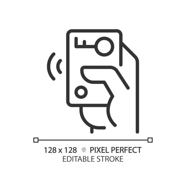 Hand Met Auto Remote Starter Pixel Perfecte Lineaire Pictogram Draadloze — Stockvector