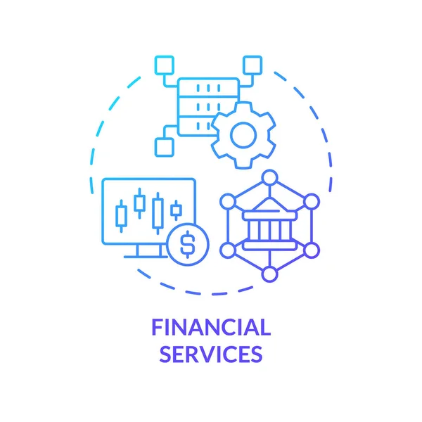 金融サービスブルーグラデーションコンセプトアイコン 銀行業界 分析だ データレイクは 抽象的なアイデアを線画に使用します 独立した外形図面 無数のPro Boldフォントが使われます — ストックベクタ