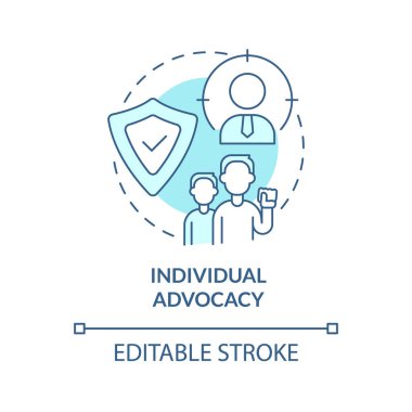 Bireysel savunma turkuaz konsept ikonu. Müşteri hizmetleri. Yasal koruma tipi soyut fikir ince çizgi çizimi. İzole bir taslak çizim. Düzenlenebilir felç. Arial, Myriad Pro-Kalın yazı tipleri