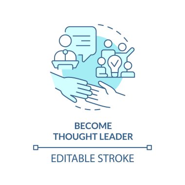 Düşünce lideri turkuaz konsept ikonu ol. Sosyal medya stratejisi soyut fikri savunmak için ince çizgi çizimi. İzole bir taslak çizim. Düzenlenebilir felç. Arial, Myriad Pro-Kalın yazı tipleri