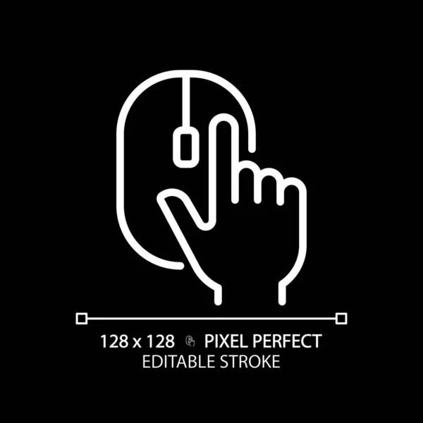 Ruka Počítačem Myš Pixel Perfektní Bílá Lineární Ikona Pro Tmavý — Stockový vektor