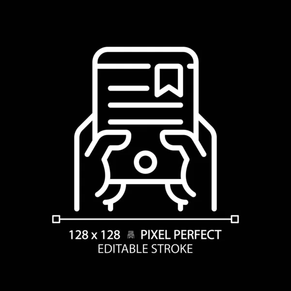Hand Mit Ebook Pixel Perfekte Weiße Lineare Symbol Für Dunkles — Stockvektor