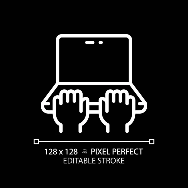 Χέρια Pixel Laptop Τέλειο Λευκό Γραμμικό Εικονίδιο Για Σκοτεινό Θέμα — Διανυσματικό Αρχείο